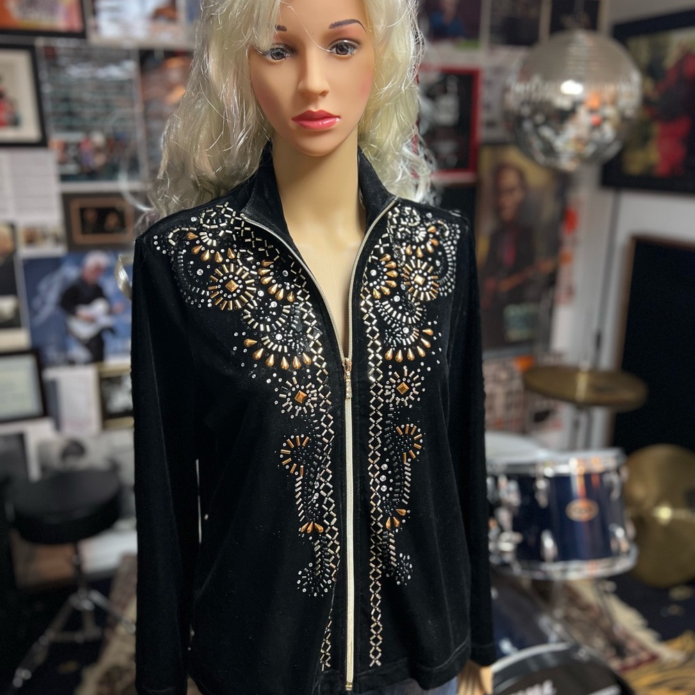 Vintage D & D Lifestyle Black Velvet Jacket Beading Victorian Goth Size PS